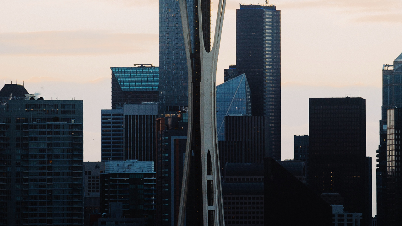 Seattle Center, Space Needle, Seattle Tower, Columbia Center, Smith Tower. Wallpaper in 1280x720 Resolution