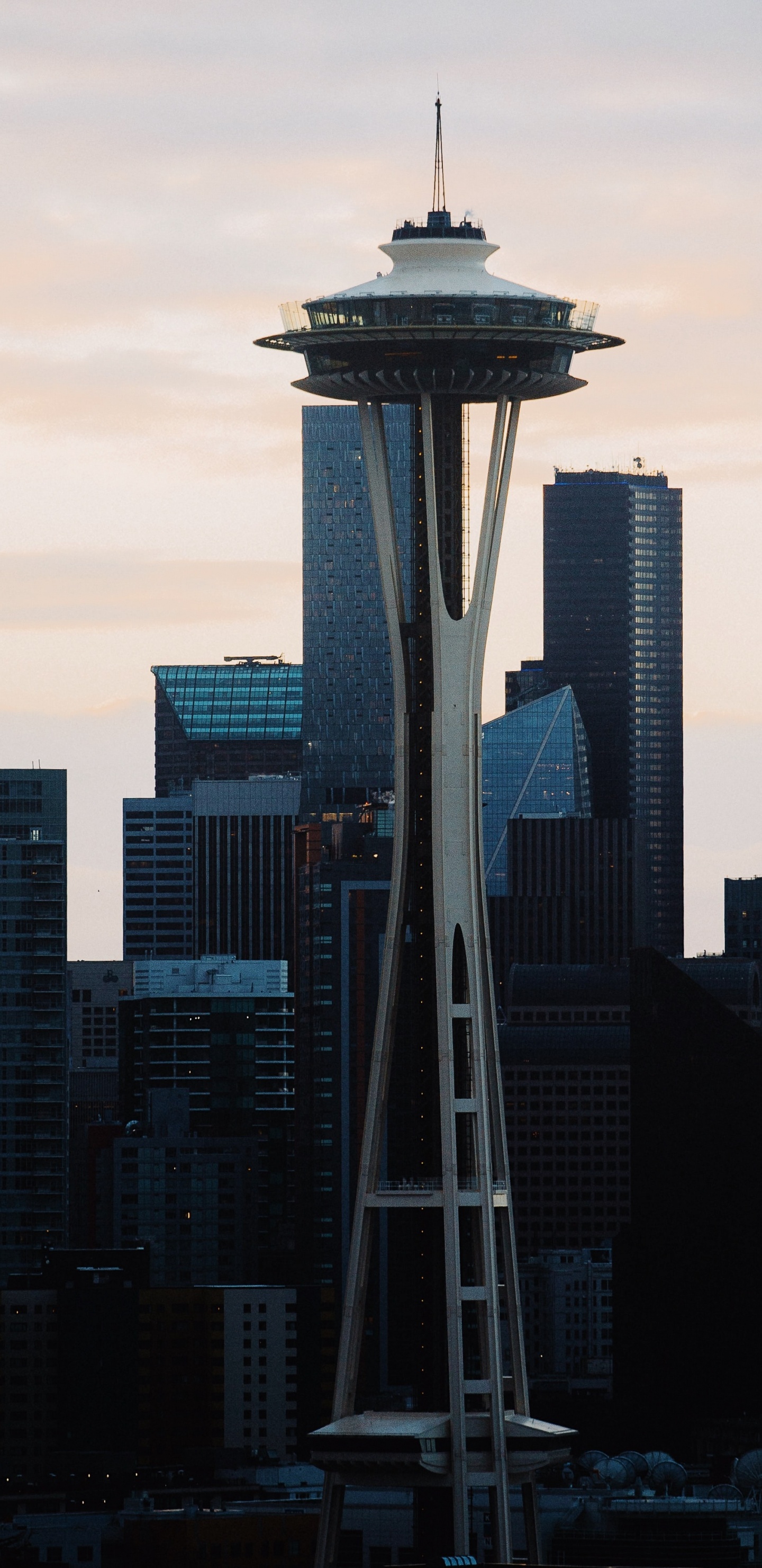 Seattle Center, Space Needle, Seattle Tower, Columbia Center, Smith Tower. Wallpaper in 1440x2960 Resolution