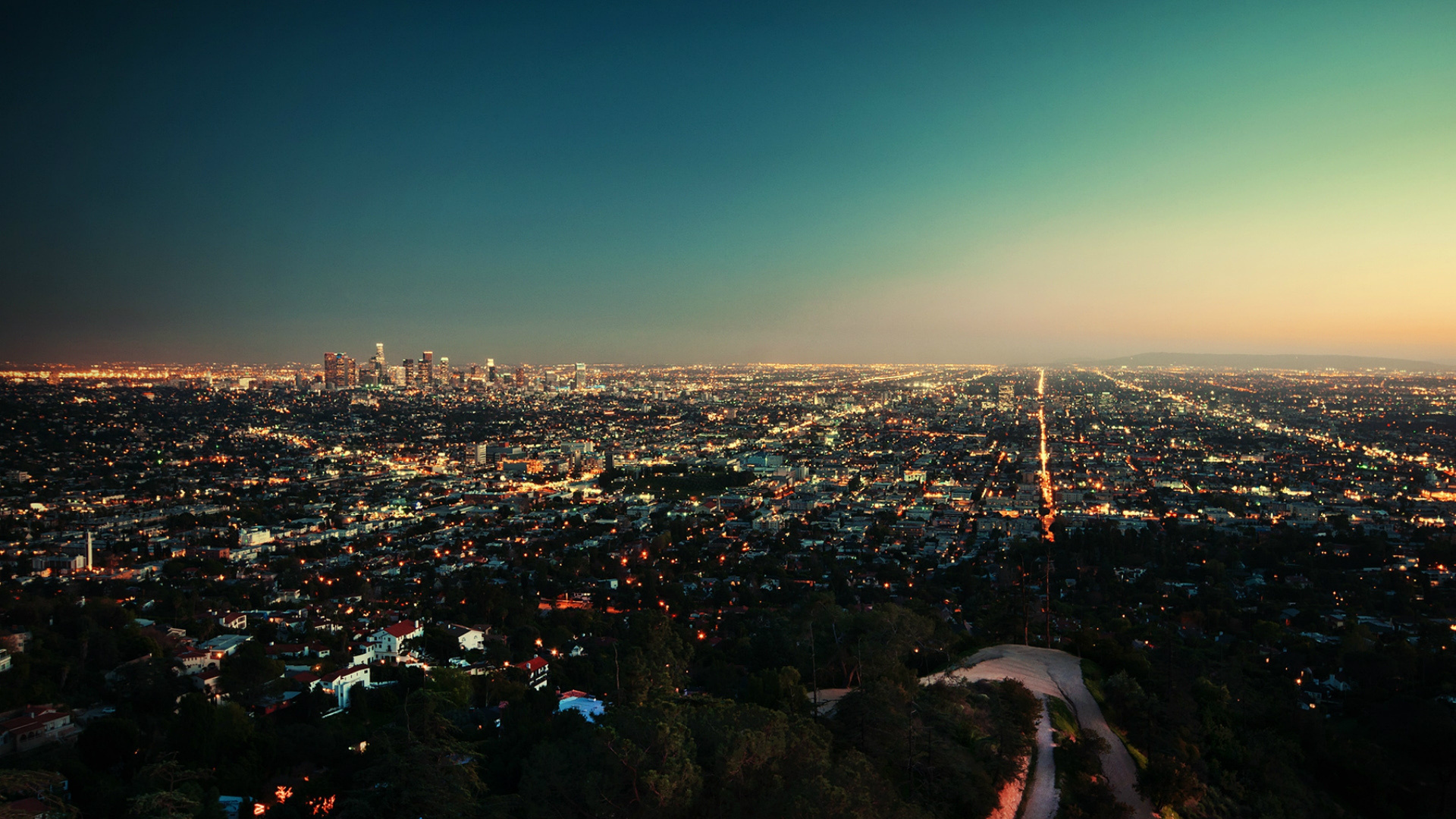 Aerial View of City During Night Time. Wallpaper in 1920x1080 Resolution