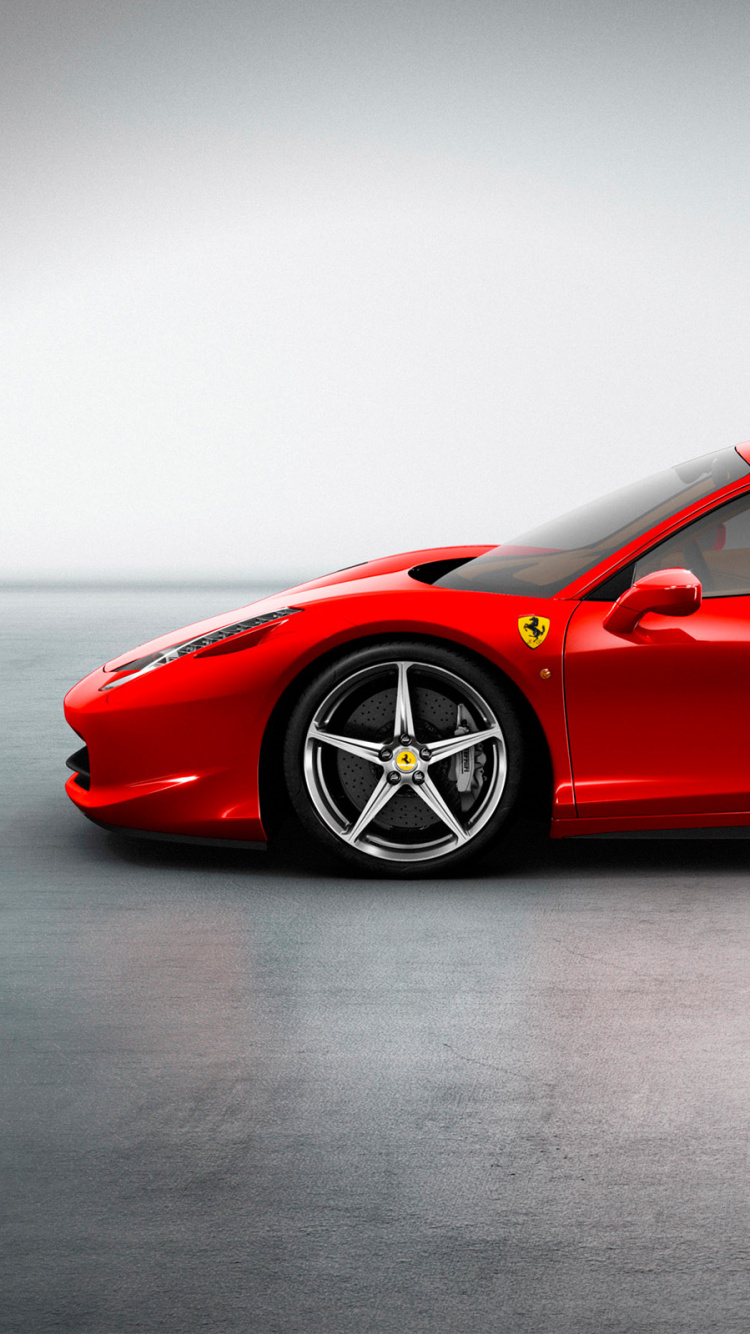 Roter Ferrari 458 Italia Auf Grauem Hintergrund. Wallpaper in 750x1334 Resolution