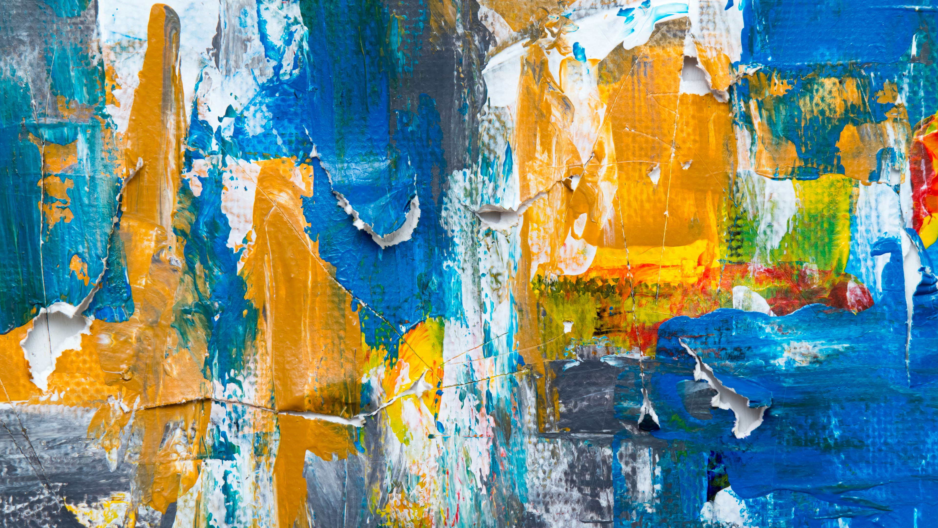 Blue Red and Yellow Abstract Painting. Wallpaper in 3840x2160 Resolution