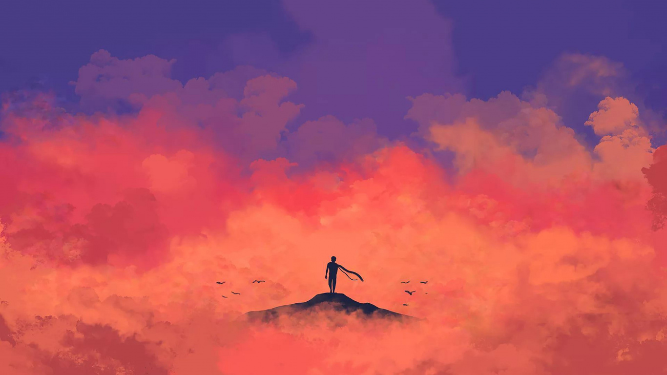 el Minimalismo, Anime, Ambiente, Naranja, Afterglow. Wallpaper in 1366x768 Resolution