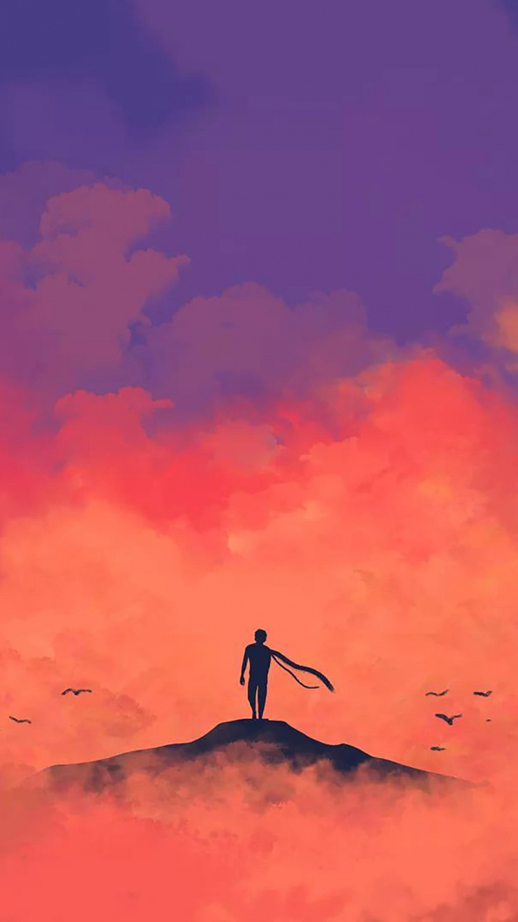 Minimalism, Anime, Cloud, Atmosphere, Orange. Wallpaper in 750x1334 Resolution