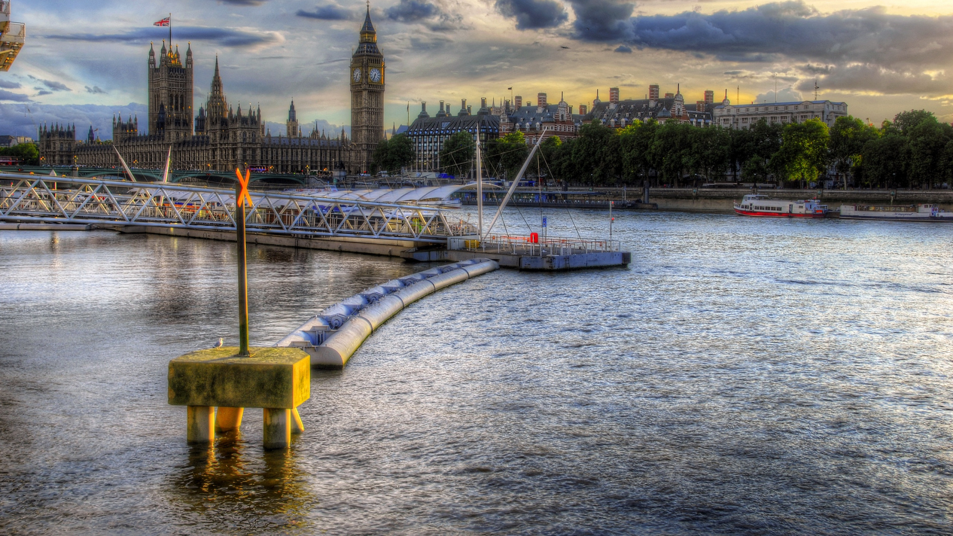 White Boat on Dock Near City Buildings Under Cloudy Sky During Daytime. Wallpaper in 1920x1080 Resolution