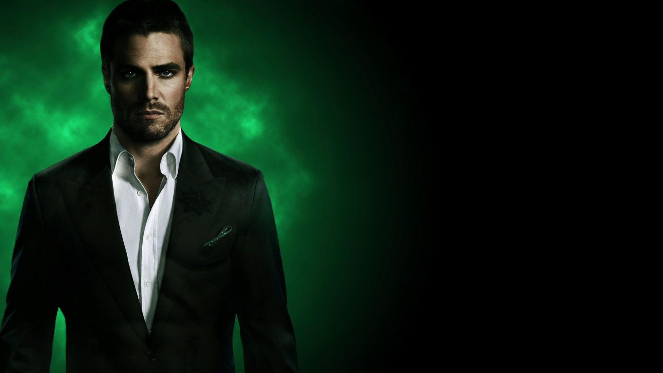 Oliver Queen, Stephen Amell, Green, Suit, Formal Wear. Wallpaper in 1366x768 Resolution