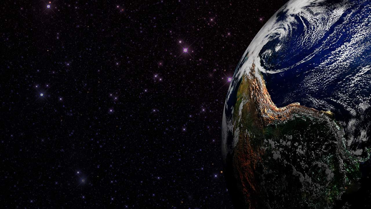 Blauer Und Schwarzer Planet Mit Sternen. Wallpaper in 1280x720 Resolution