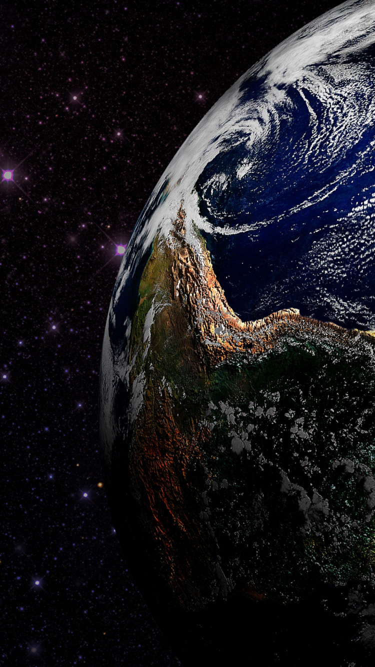 Blauer Und Schwarzer Planet Mit Sternen. Wallpaper in 750x1334 Resolution