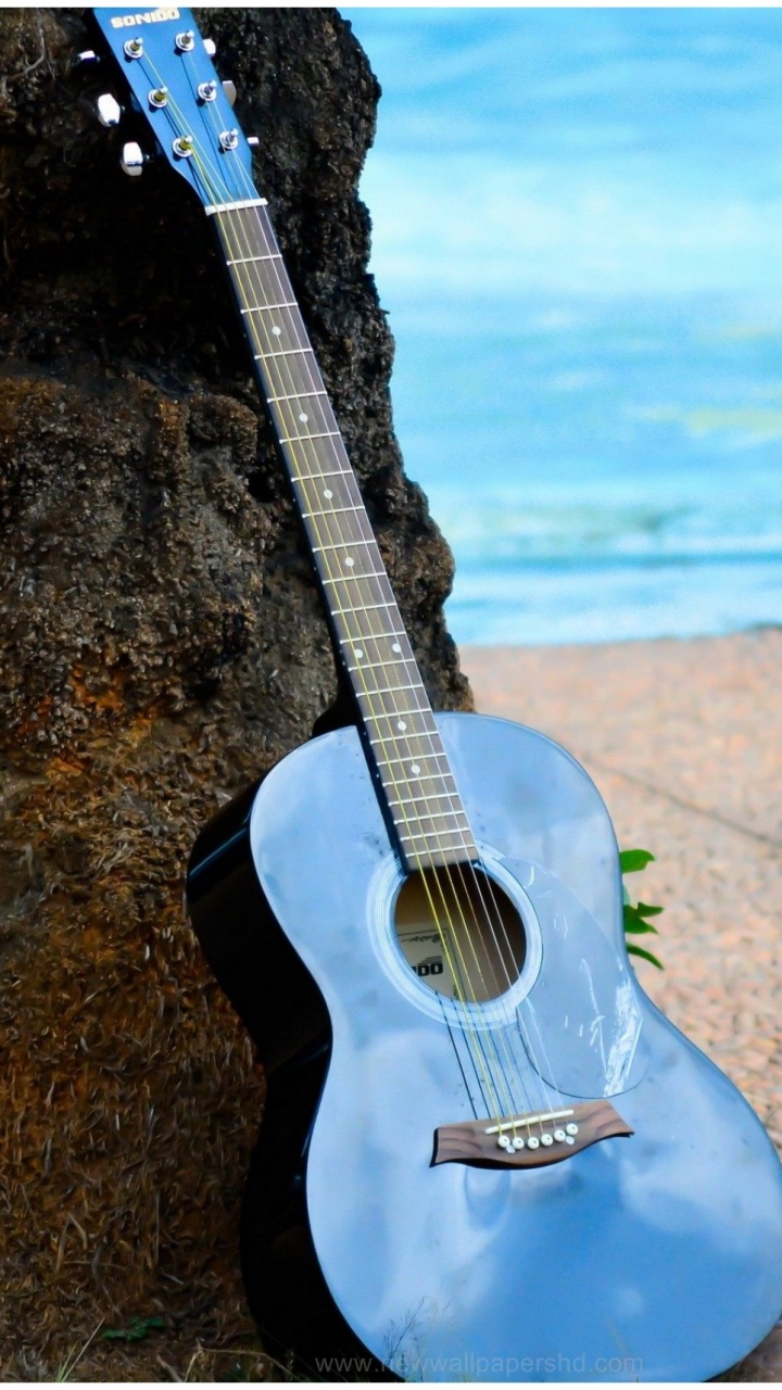 Guitar, Acoustic Guitar, Blue, Rock, Sea. Wallpaper in 720x1280 Resolution