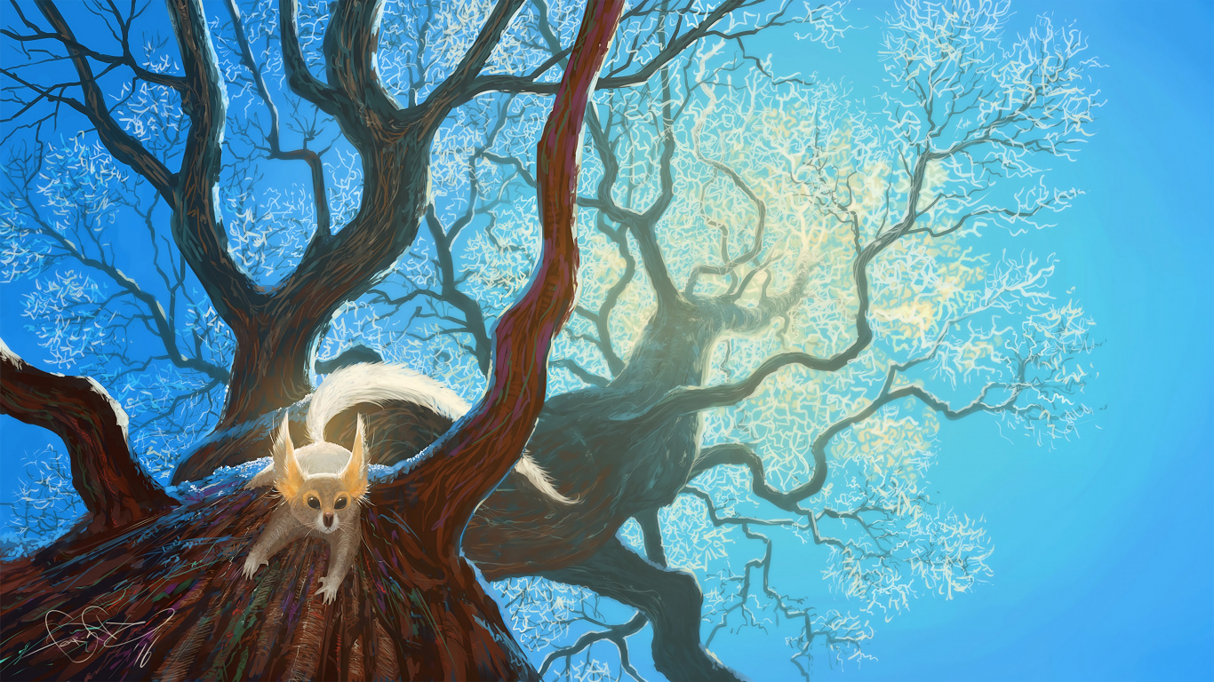 Arbre Sans Feuilles Marron Avec Peinture de Fleurs Blanches. Wallpaper in 1366x768 Resolution