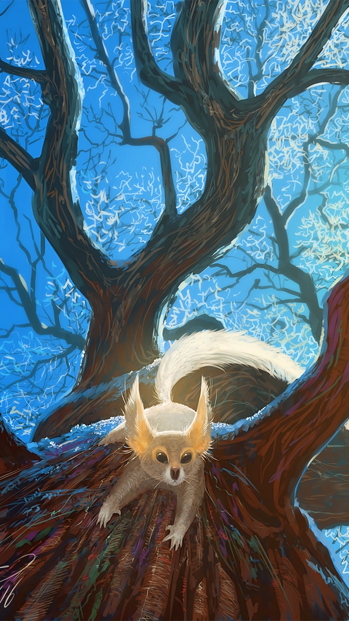 Arbre Sans Feuilles Marron Avec Peinture de Fleurs Blanches. Wallpaper in 720x1280 Resolution