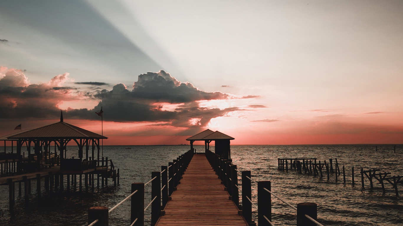 Wasser, Atmosphäre, Natur, Afterglow, Holz. Wallpaper in 1366x768 Resolution