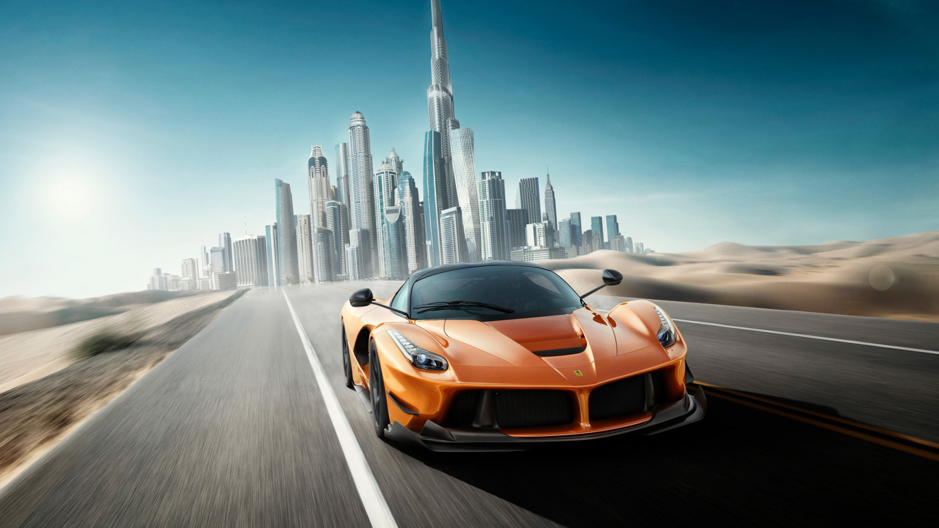 Orangefarbener Lamborghini Aventador Tagsüber Unterwegs. Wallpaper in 1366x768 Resolution
