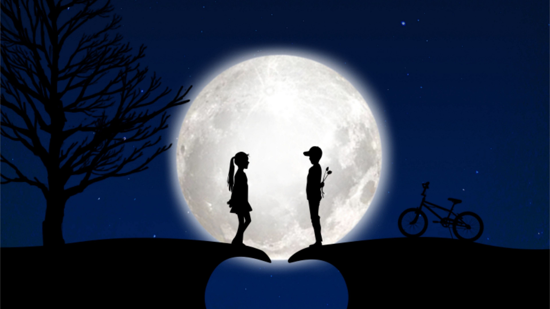 Luna, Romanticismo, Bicicleta, Ambiente, Rueda. Wallpaper in 1920x1080 Resolution