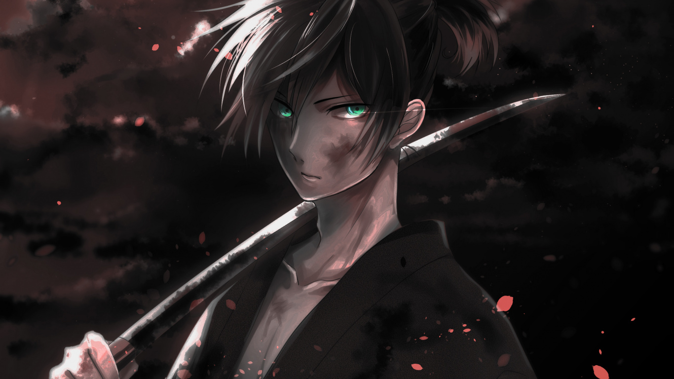 Femme en Manteau Noir Aux Cheveux Verts. Wallpaper in 1366x768 Resolution