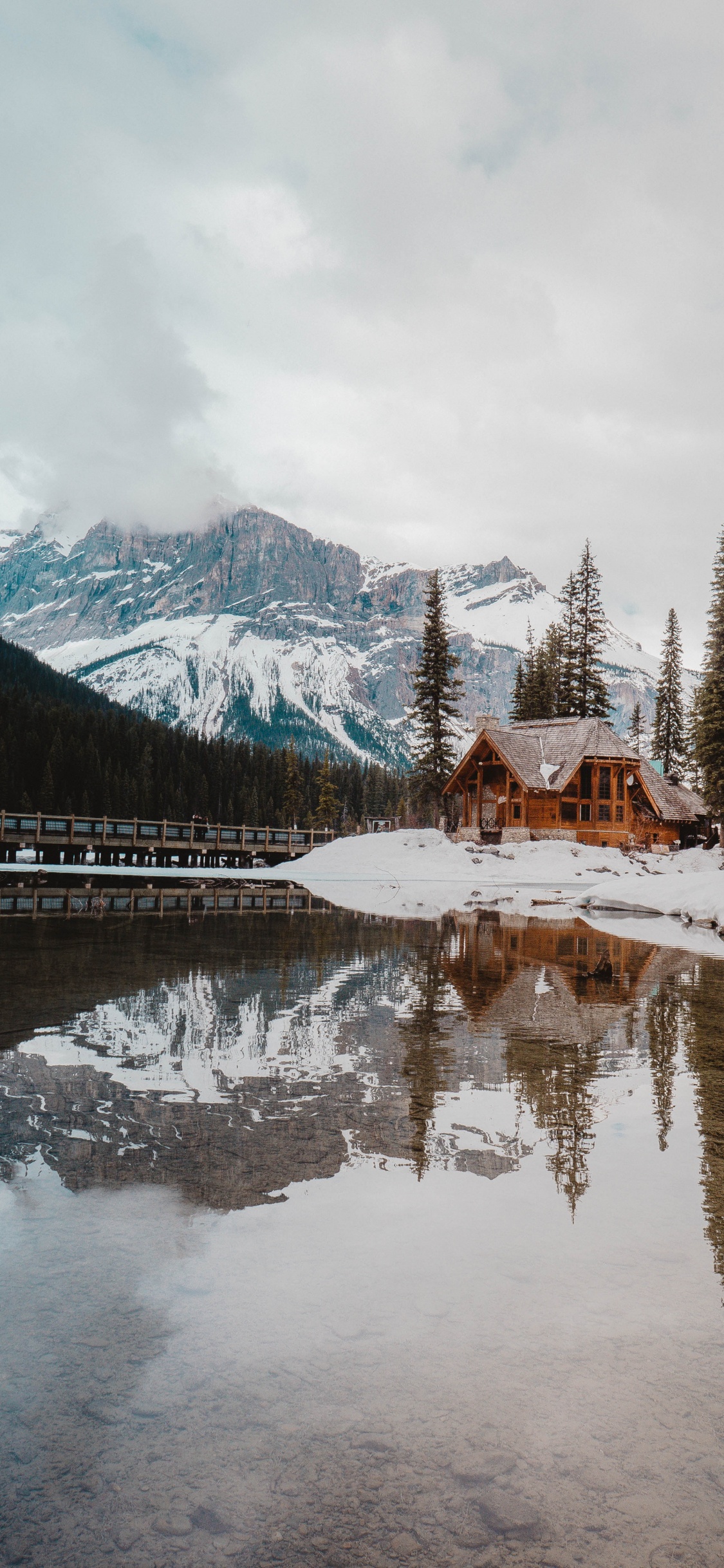 Mountain, Mountain Range, Reflection, Snow, Winter. Wallpaper in 1125x2436 Resolution