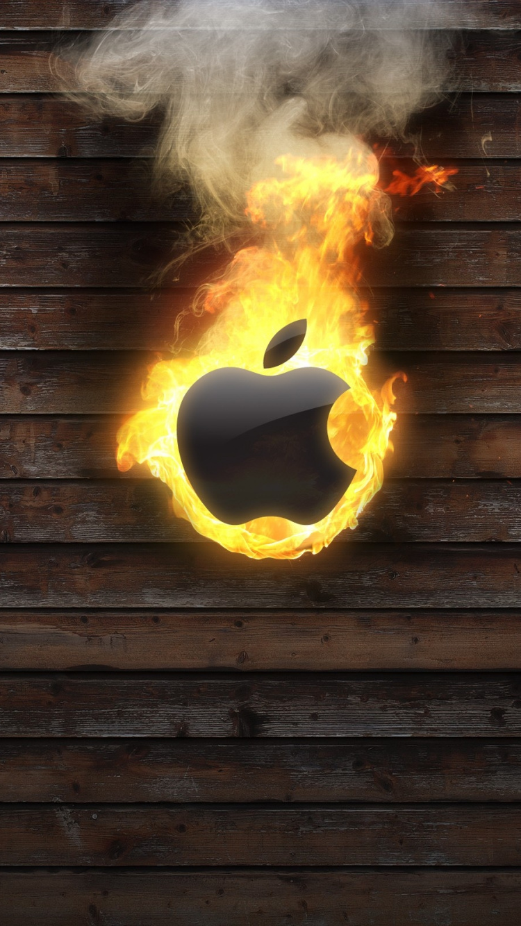 Feuer in Brauner Holzwand. Wallpaper in 750x1334 Resolution