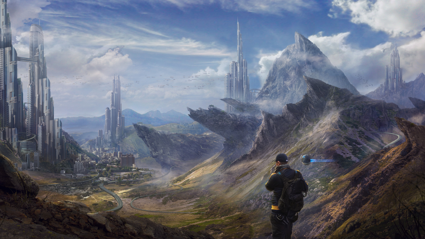 Mann in Schwarzer Jacke Und Schwarzem Rucksack, Der Tagsüber Auf Einer Braunen Felsformation Steht. Wallpaper in 1366x768 Resolution