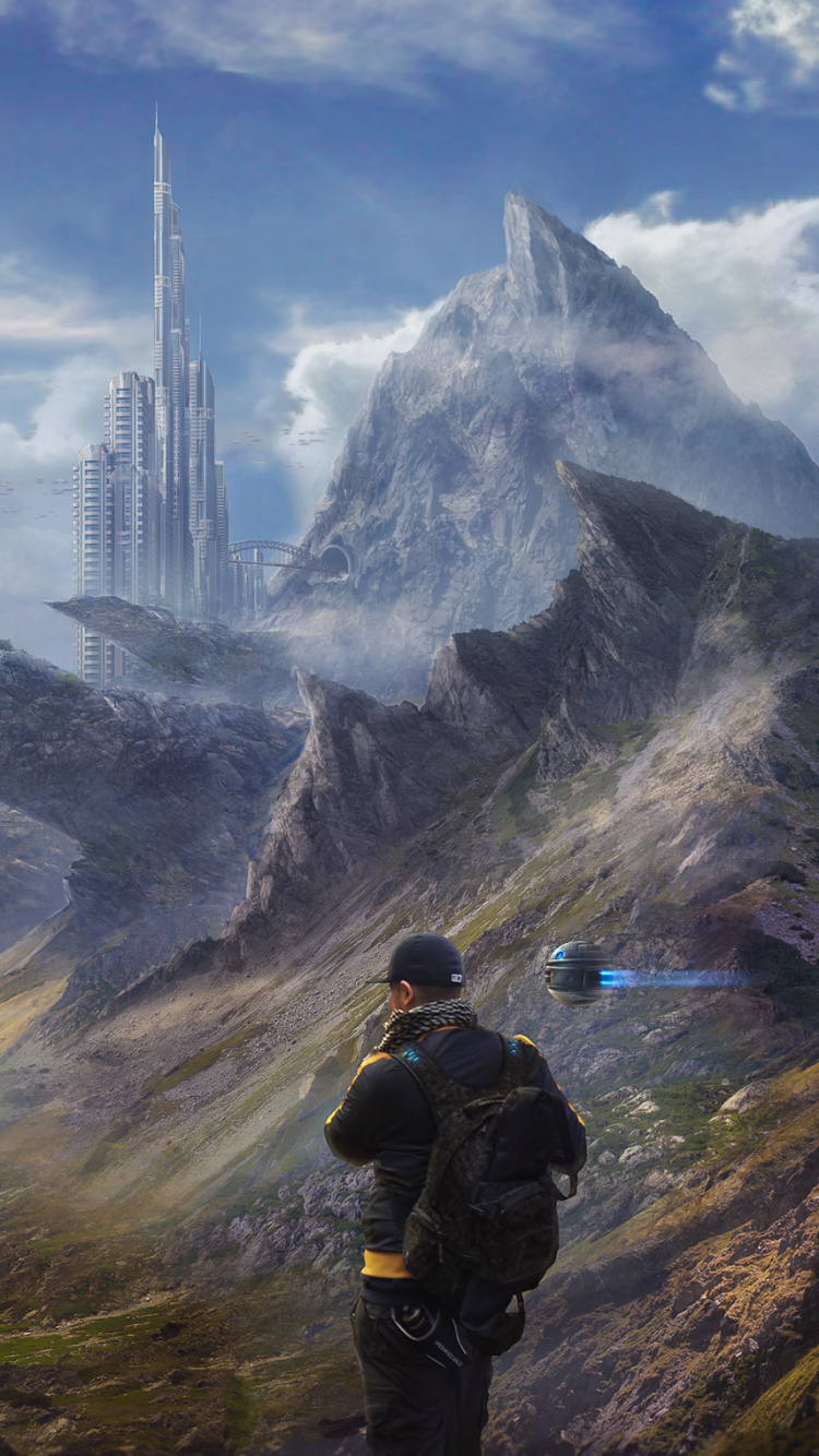 Man in Black Jacket and Black Backpack Standing on Brown Rock Formation During Daytime. Wallpaper in 750x1334 Resolution