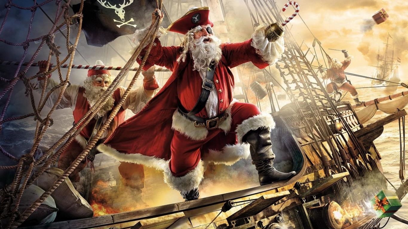 Weihnachtsmann, Piraterie, Pc-Spiel, Weihnachtsgeschenk, Geschenk. Wallpaper in 1366x768 Resolution