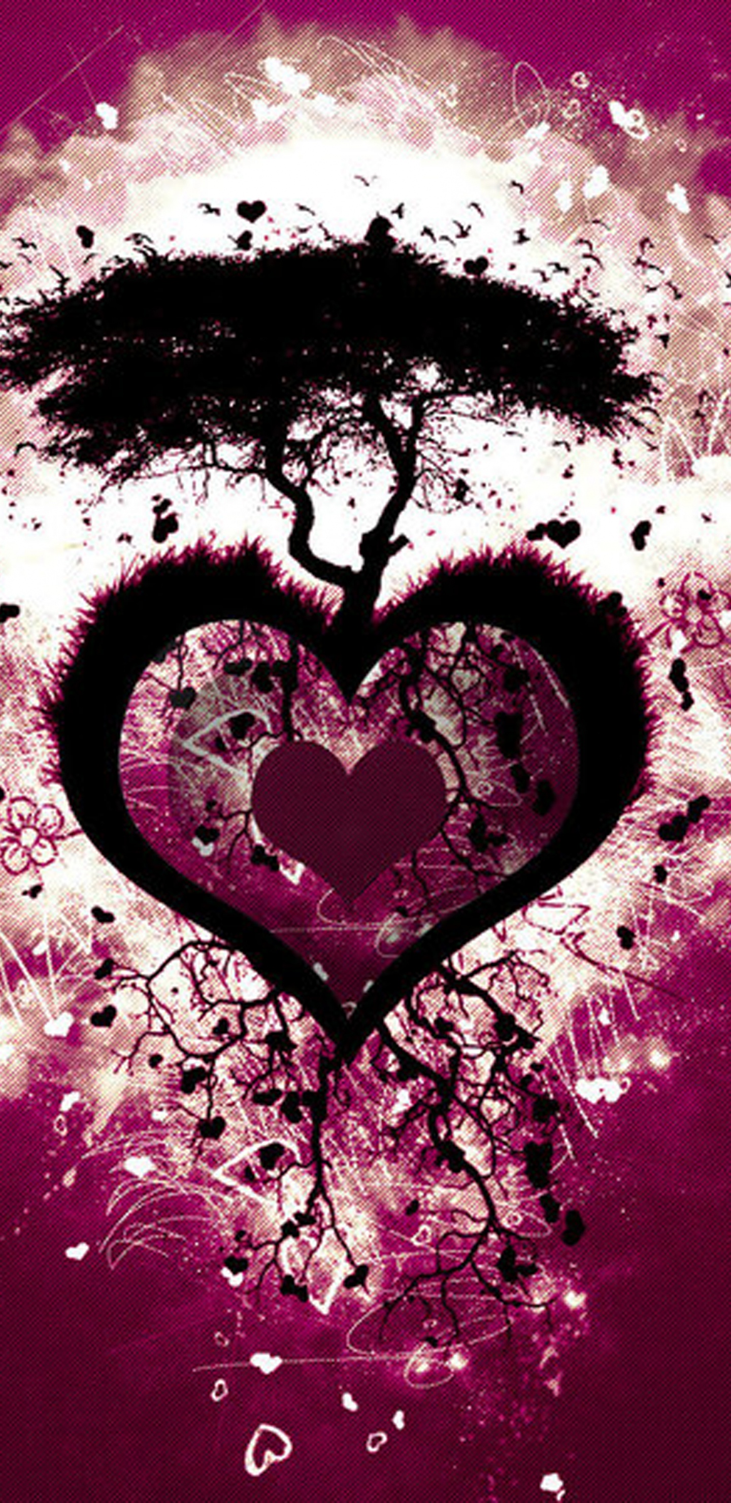 Ilustración en Forma de Corazón Rosa y Blanco. Wallpaper in 1440x2960 Resolution