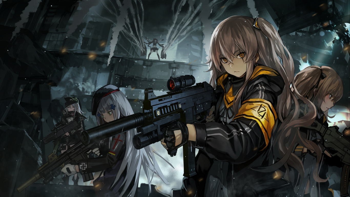 Blonde Haired Male Anime Character Holding Rifle. Wallpaper in 1366x768 Resolution