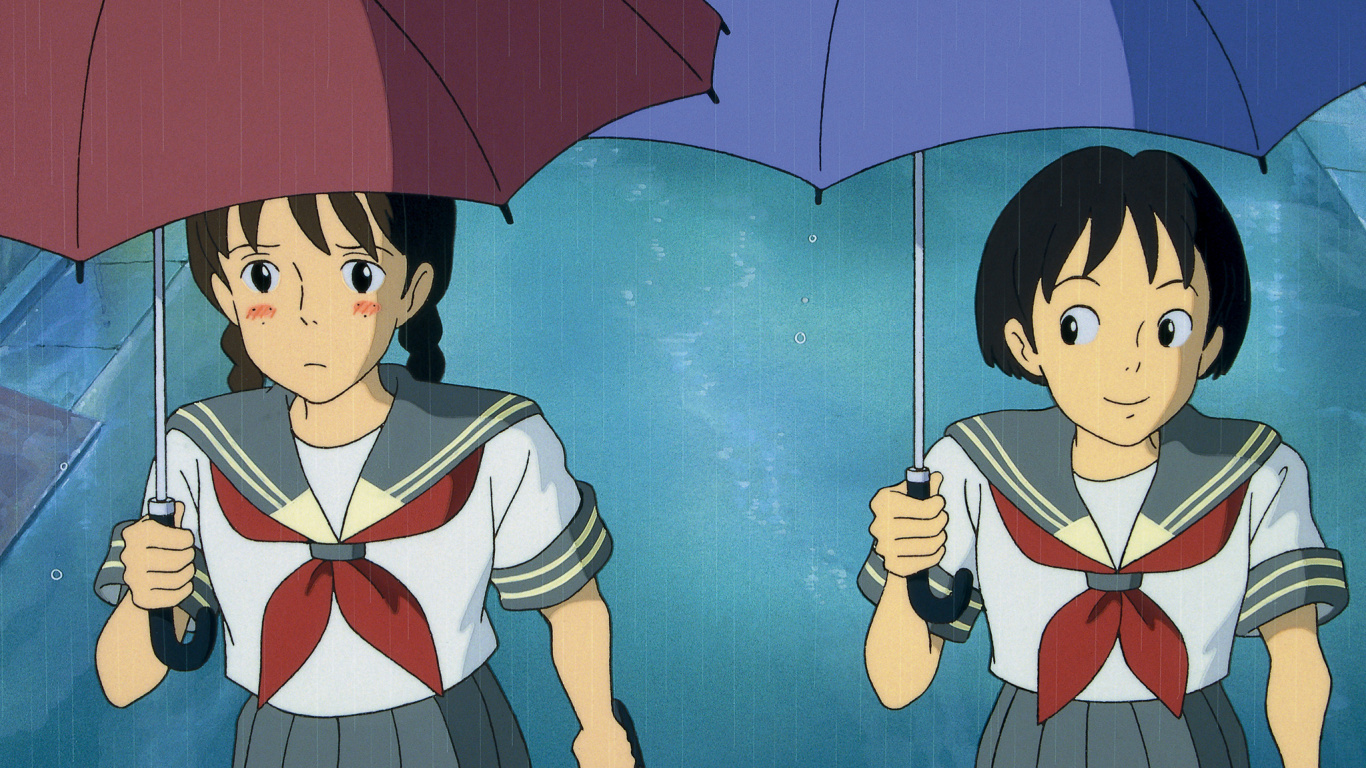 Femme en Uniforme Scolaire Blanc et Noir Tenant Une Peinture Parapluie. Wallpaper in 1366x768 Resolution
