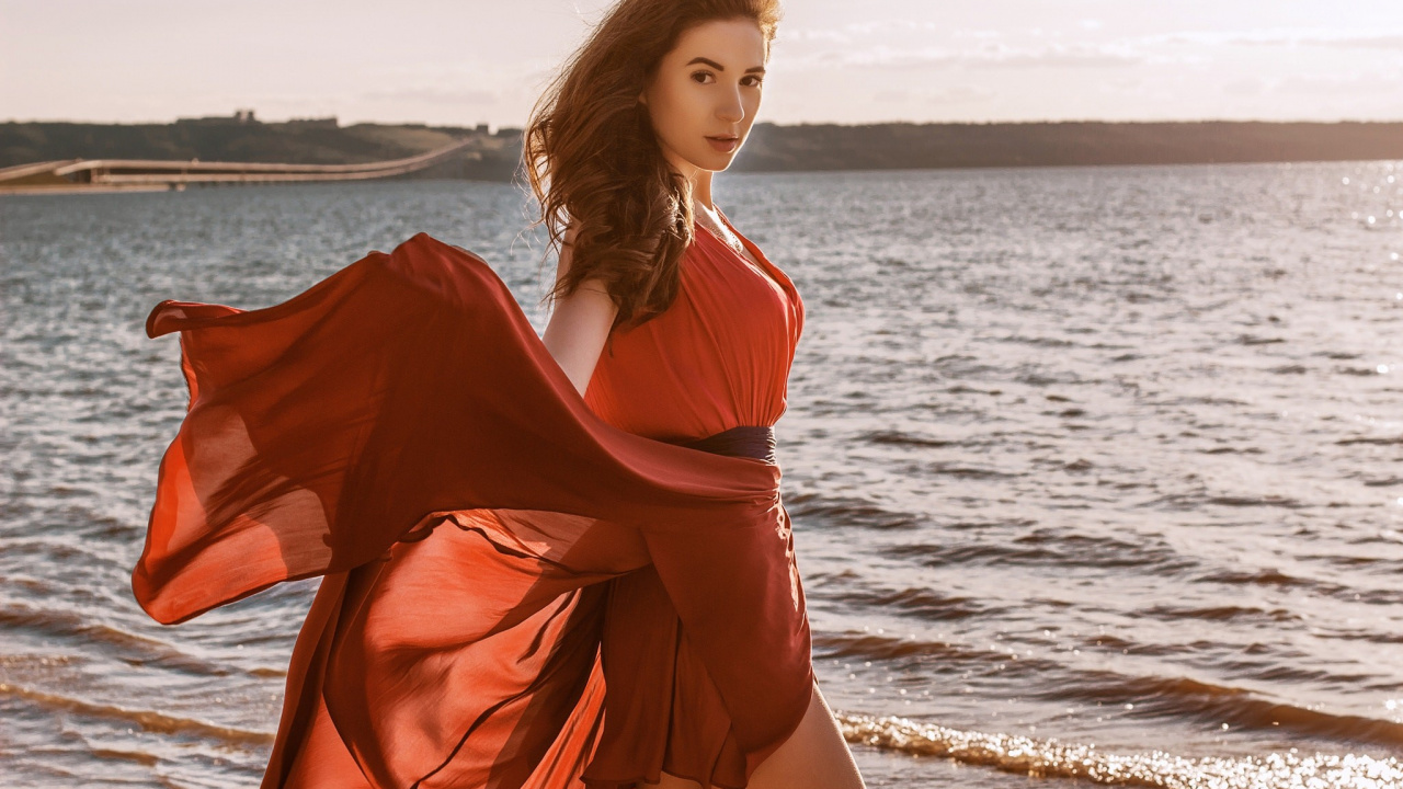 长长的头发, 头发, 橙色, 红色的, 大海 壁纸 1280x720 允许