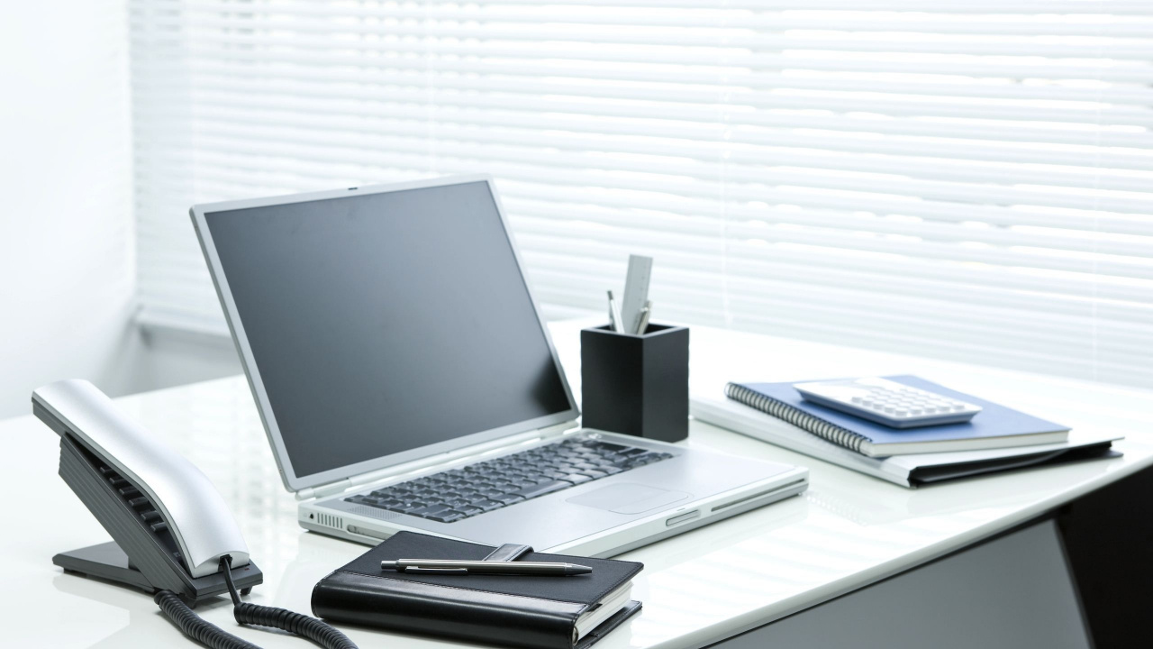 Silver and Black Laptop Computer on White Table. Wallpaper in 1280x720 Resolution