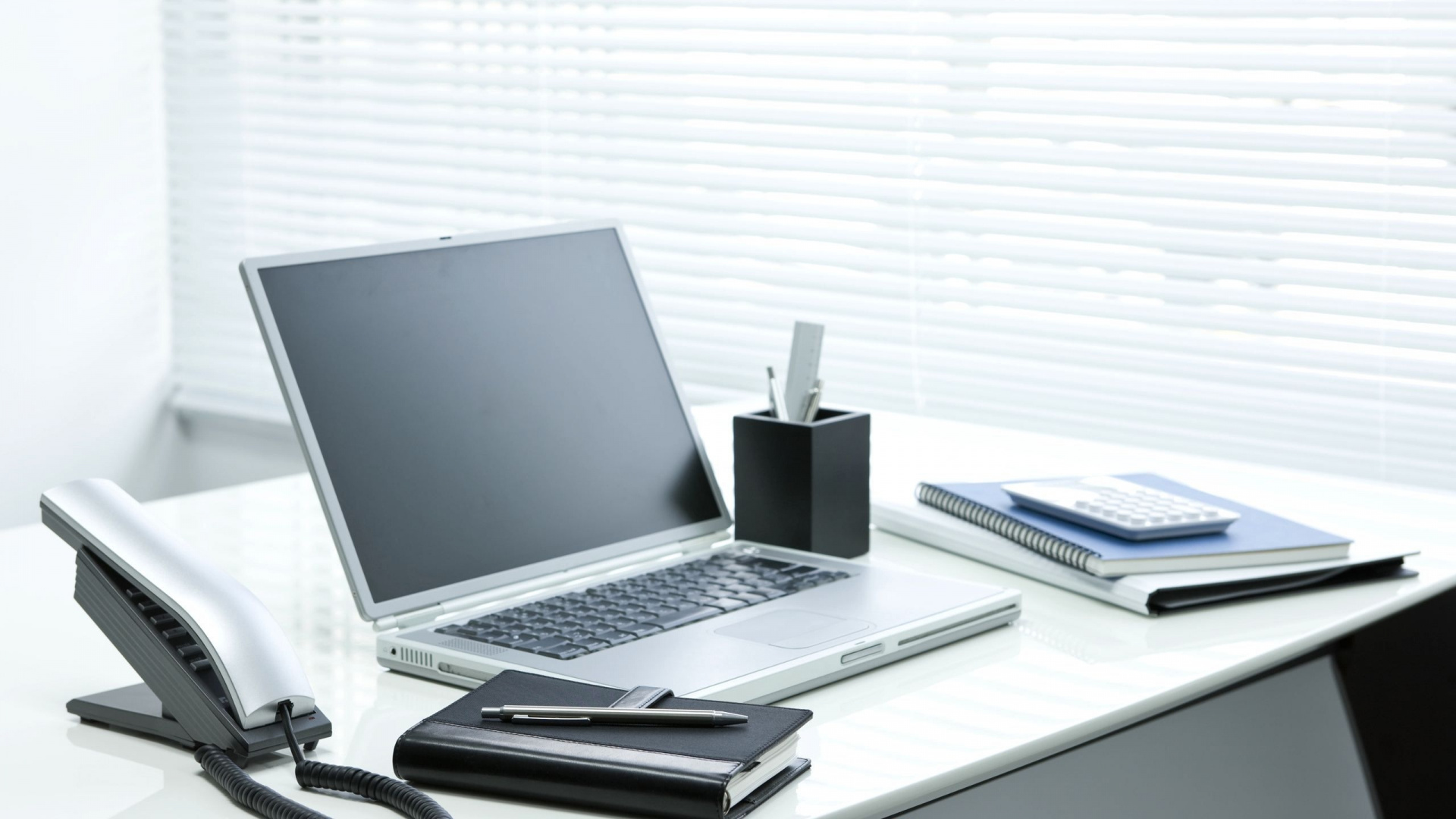 Silver and Black Laptop Computer on White Table. Wallpaper in 1920x1080 Resolution