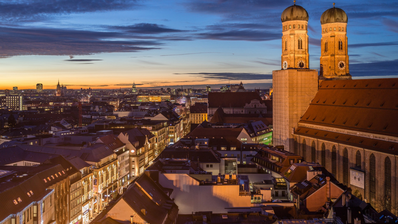 阳光, 日落, 余辉, 城市景观, 地平线 壁纸 1366x768 允许