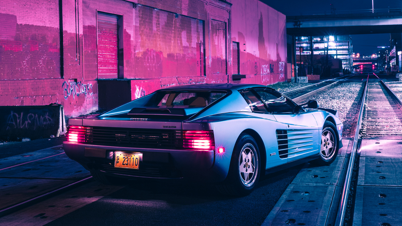 Vaporwave, Coche Synthwave, Rey, Synthwave, DMC DeLorean. Wallpaper in 1366x768 Resolution