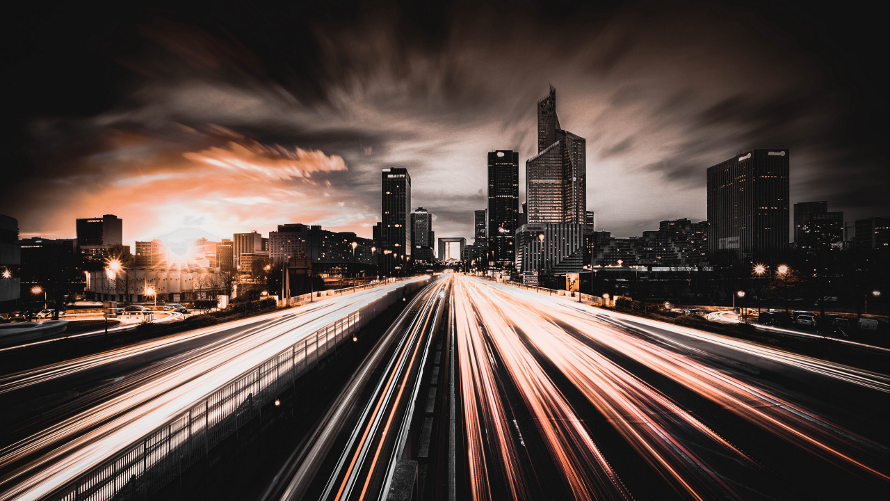 Photographie en Accéléré de la Ville Pendant la Nuit. Wallpaper in 1280x720 Resolution