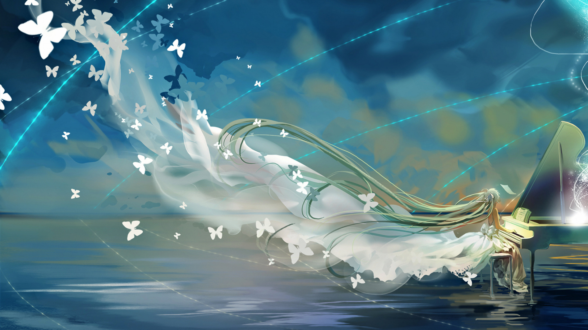 Illustration de Fumée Blanche et Bleue. Wallpaper in 1920x1080 Resolution