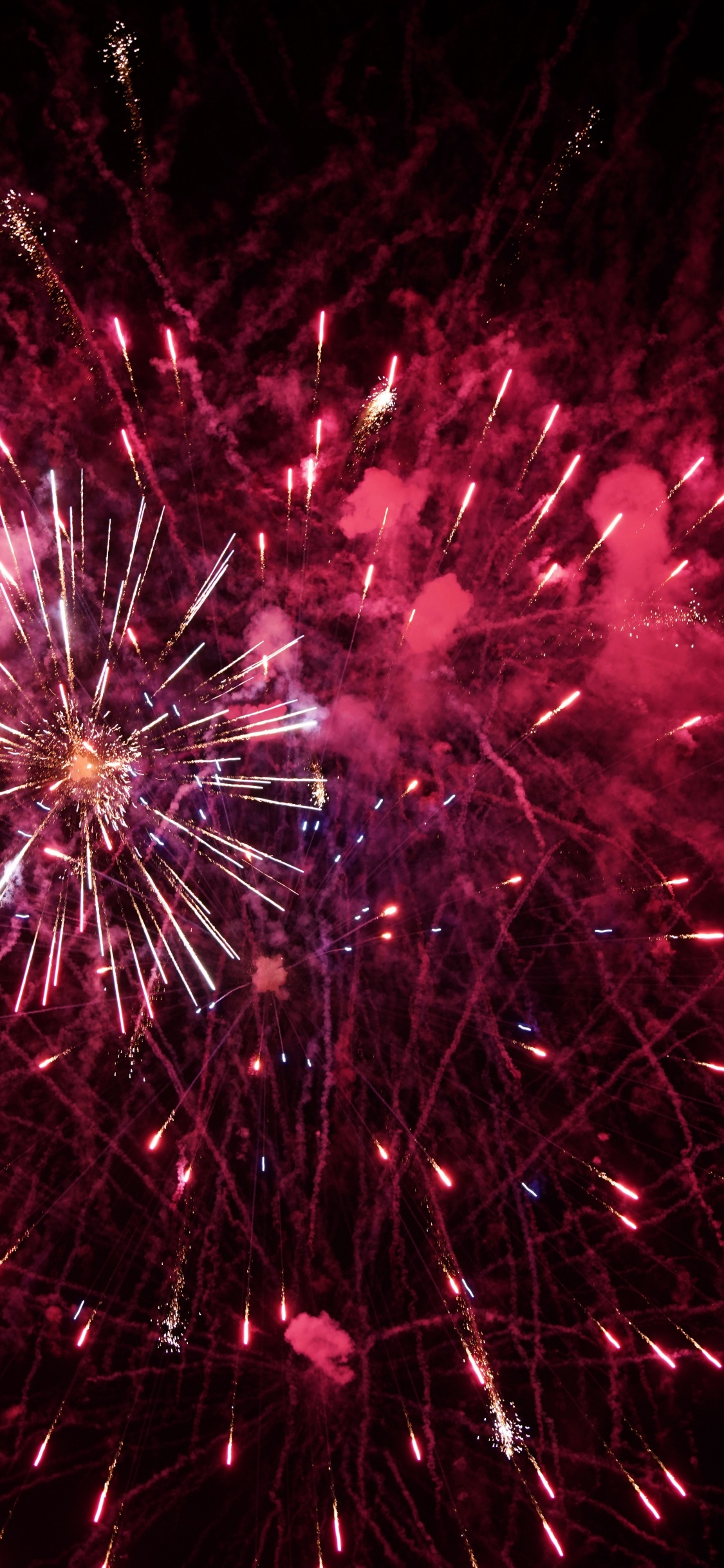 Fireworks, Pink, New Years Day, Red, Night. Wallpaper in 1125x2436 Resolution