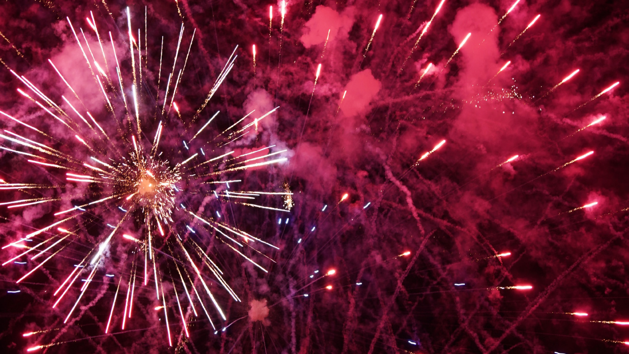 Fireworks, Pink, New Years Day, Red, Night. Wallpaper in 1280x720 Resolution