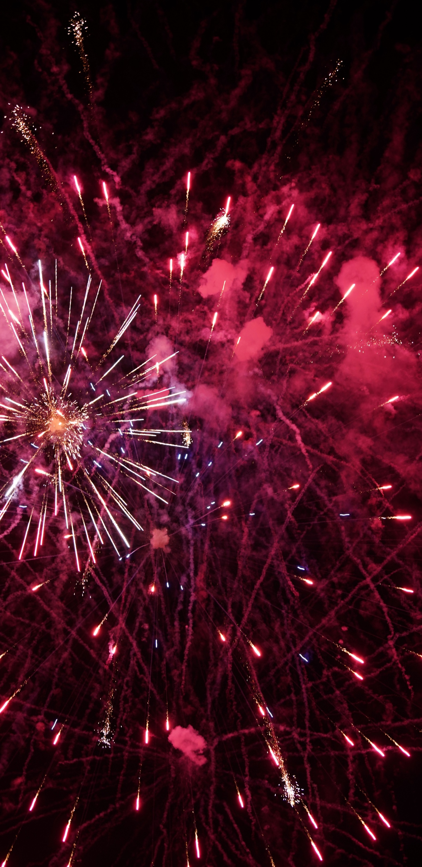 Fireworks, Pink, New Years Day, Red, Night. Wallpaper in 1440x2960 Resolution