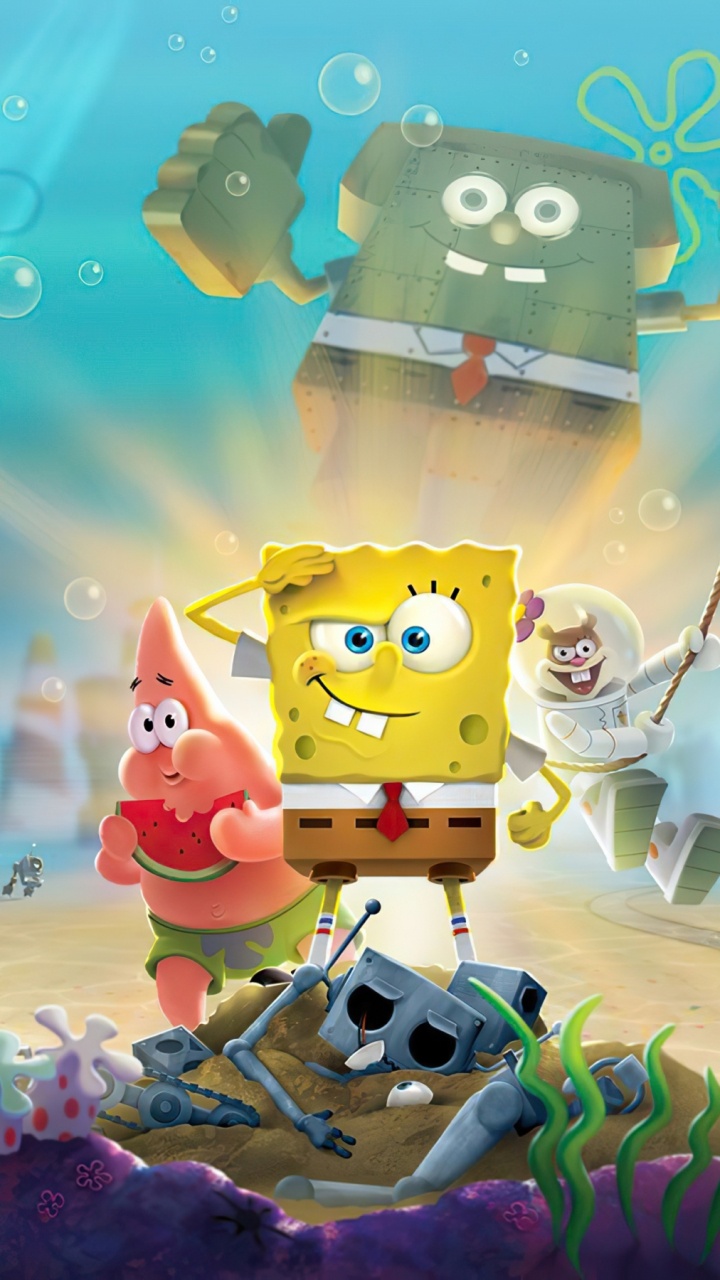 Bob Esponja, Plancton, Patricio Estrella, Calamardo Tentáculos, Parte De Abajo Del Bikini. Wallpaper in 720x1280 Resolution