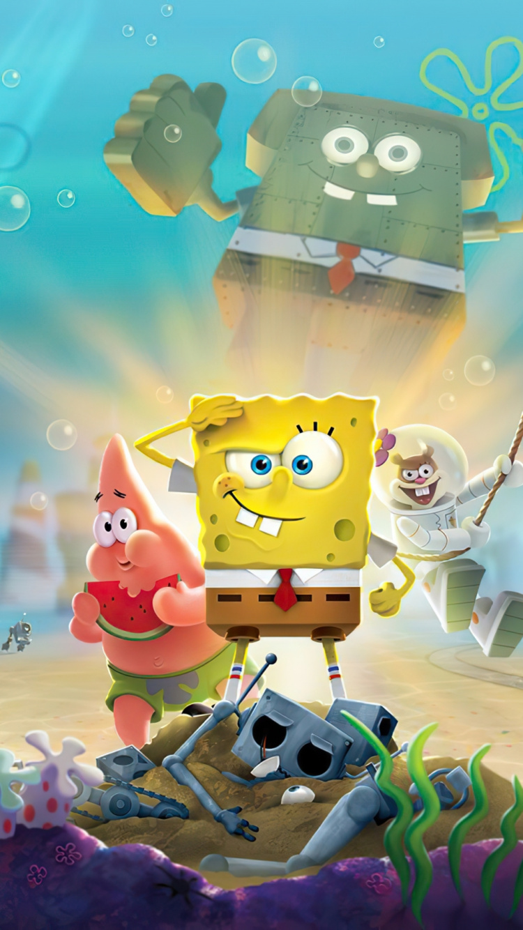 Bob Esponja, Plancton, Patricio Estrella, Calamardo Tentáculos, Parte De Abajo Del Bikini. Wallpaper in 750x1334 Resolution