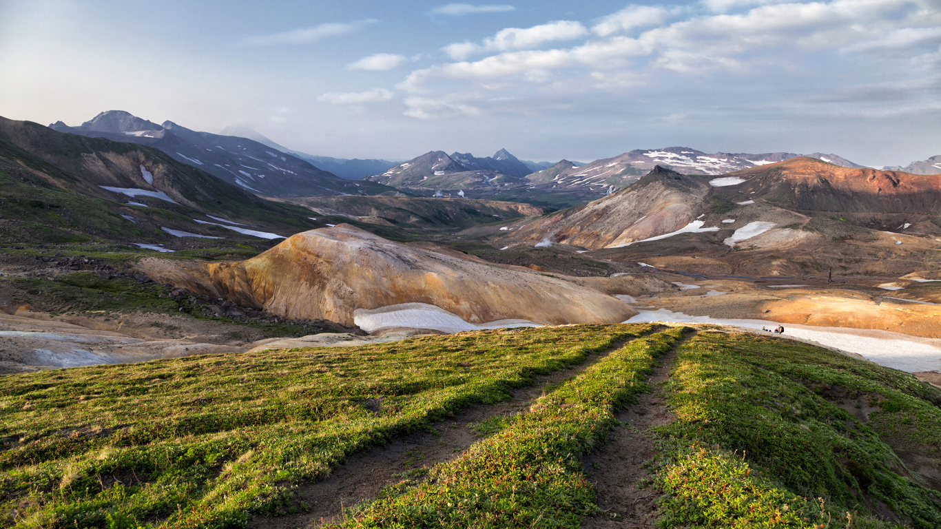 堪察加半岛的火山, 性质, 多山的地貌, 高地, 荒野 壁纸 1366x768 允许