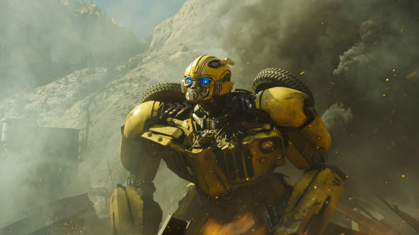 Black and Yellow Robot on Snow Covered Ground. Wallpaper in 1366x768 Resolution