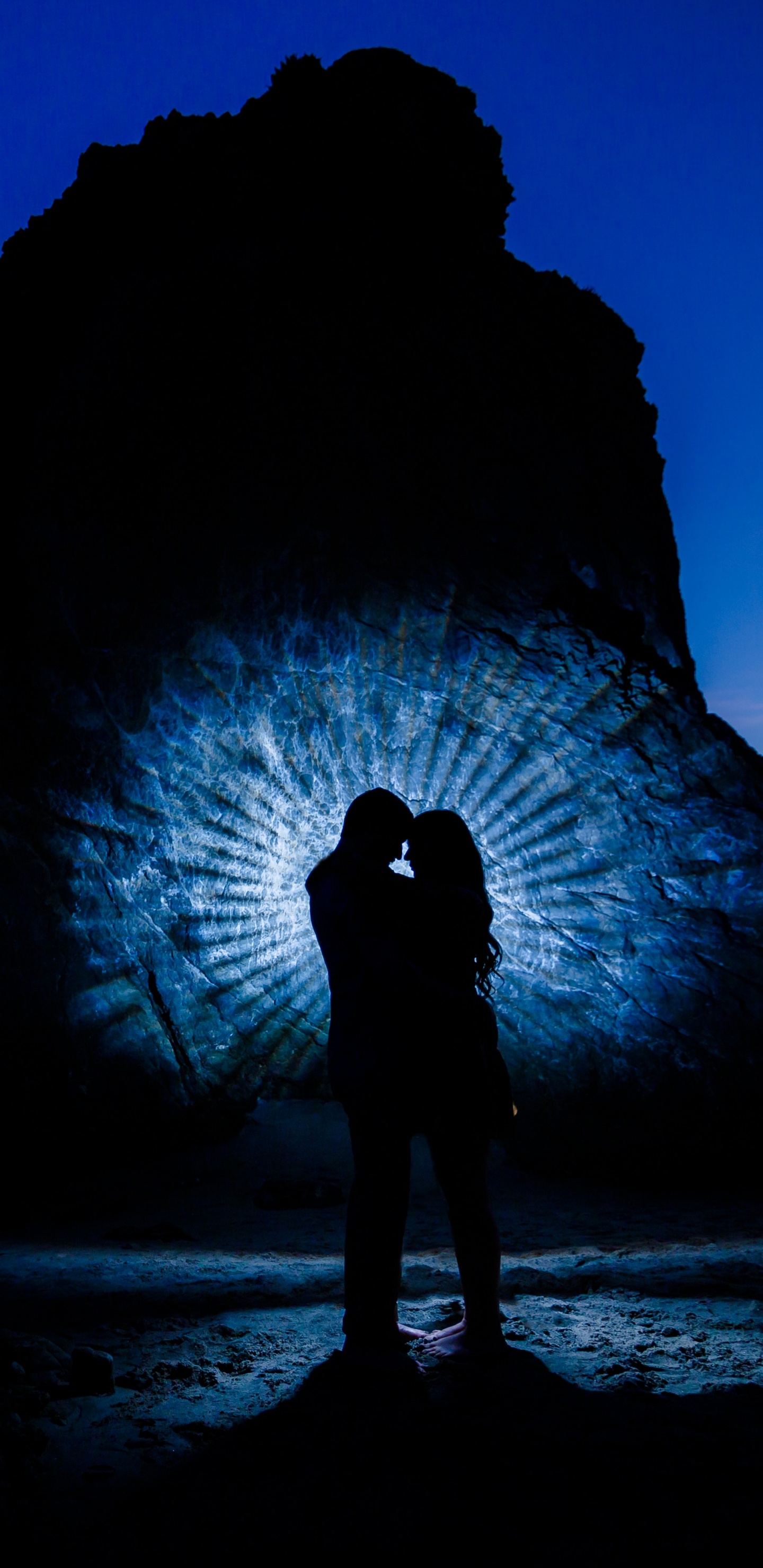 Feeling, Romance, Hug, Blue, Silhouette. Wallpaper in 1440x2960 Resolution