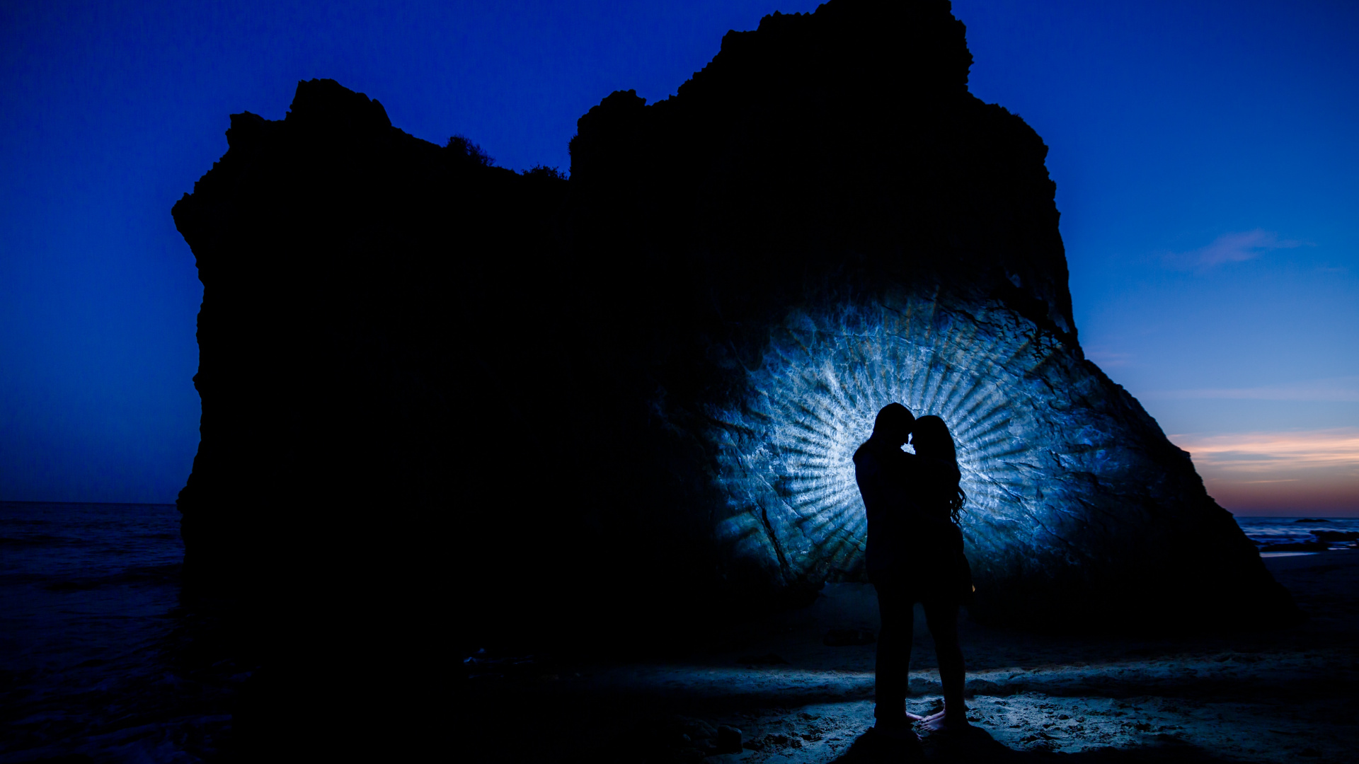 Sentimiento, Romanticismo, Abrazo, Azul, Silueta. Wallpaper in 1920x1080 Resolution