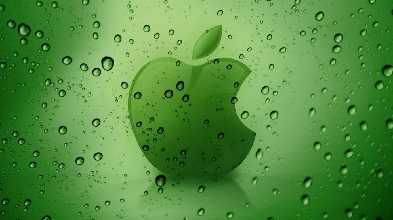 Apple, Green, Water, Dew, Leaf. Wallpaper in 1366x768 Resolution