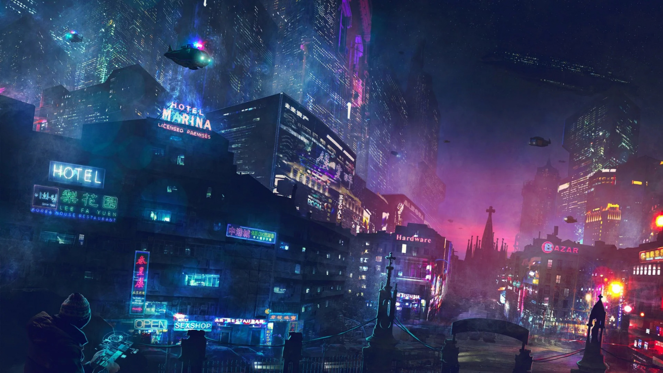 1366x768 Cyberpunk City Night View 4k Laptop HD ,HD 4k Wallpapers,Images, Backgrounds,Photos and Pictures