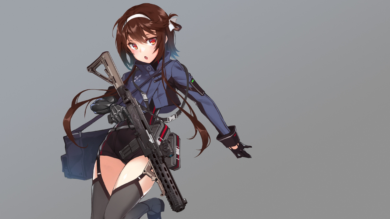 Woman in Blue and Black Dress Holding Rifle Anime Character. Wallpaper in 1280x720 Resolution