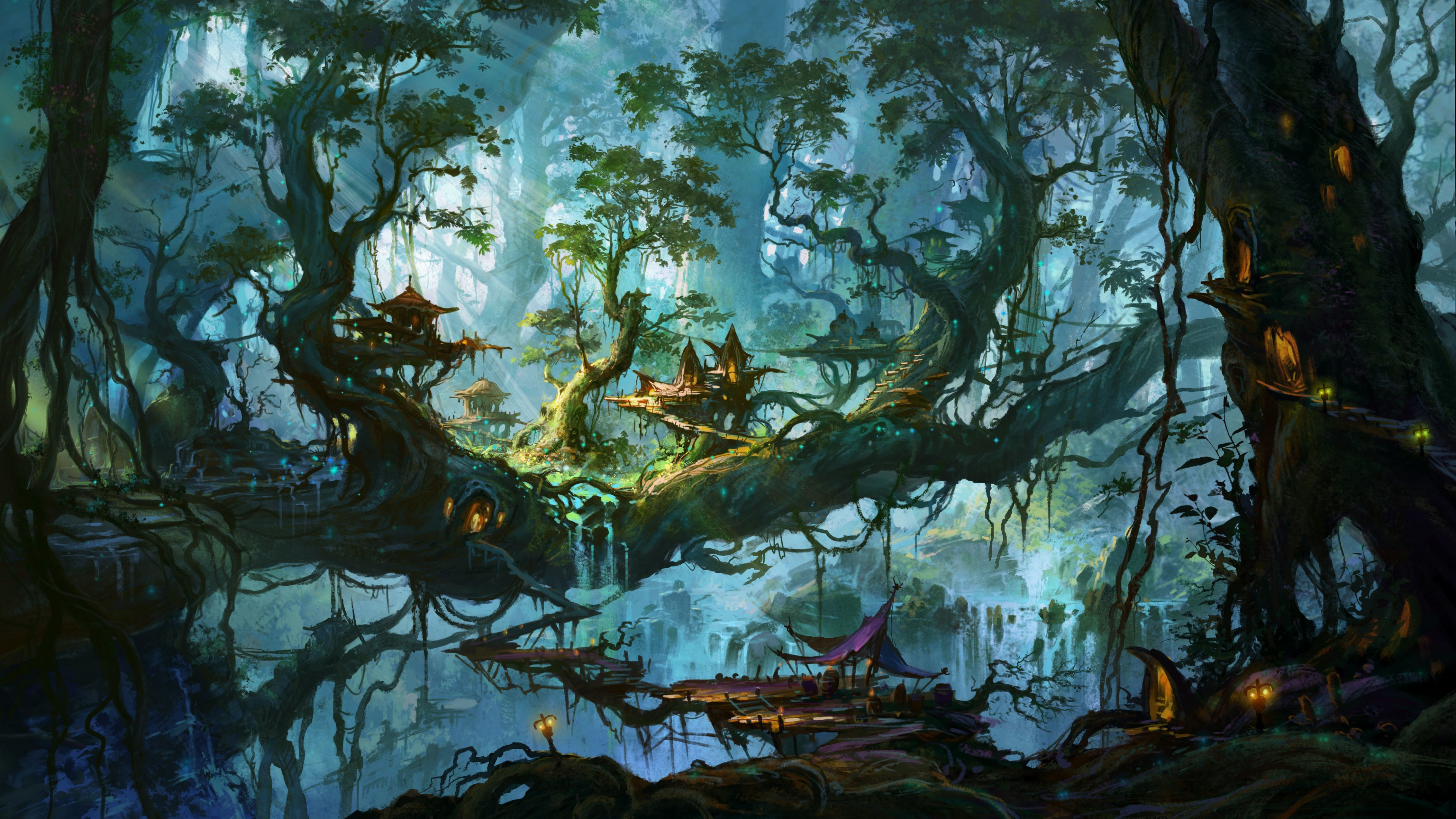 幻想, 森林, 丛林, 生态系统, 幻想世界 壁纸 3840x2160 允许