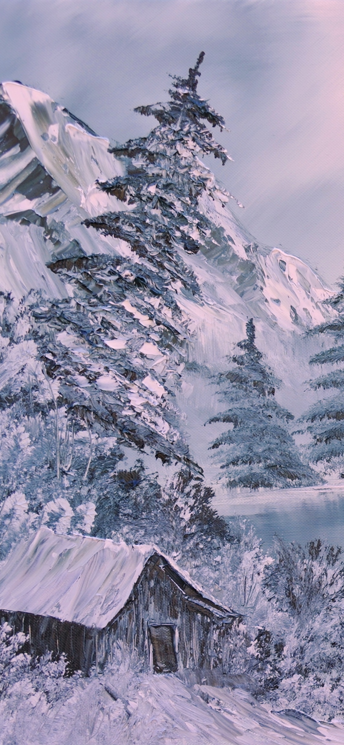 Braunes Holzhaus in Der Nähe Von See Und Bäumen. Wallpaper in 1125x2436 Resolution