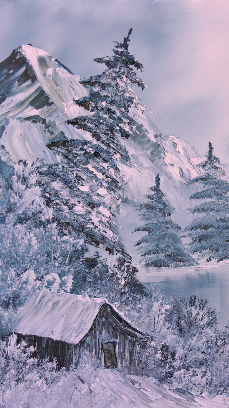 Brown Wooden House Near Lake and Trees. Wallpaper in 750x1334 Resolution