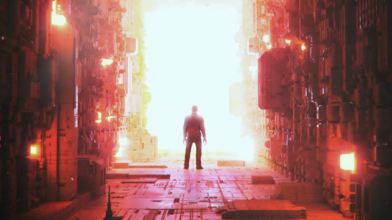 Mann in Schwarzer Jacke, Der Nachts Auf Der Straße Steht. Wallpaper in 1366x768 Resolution