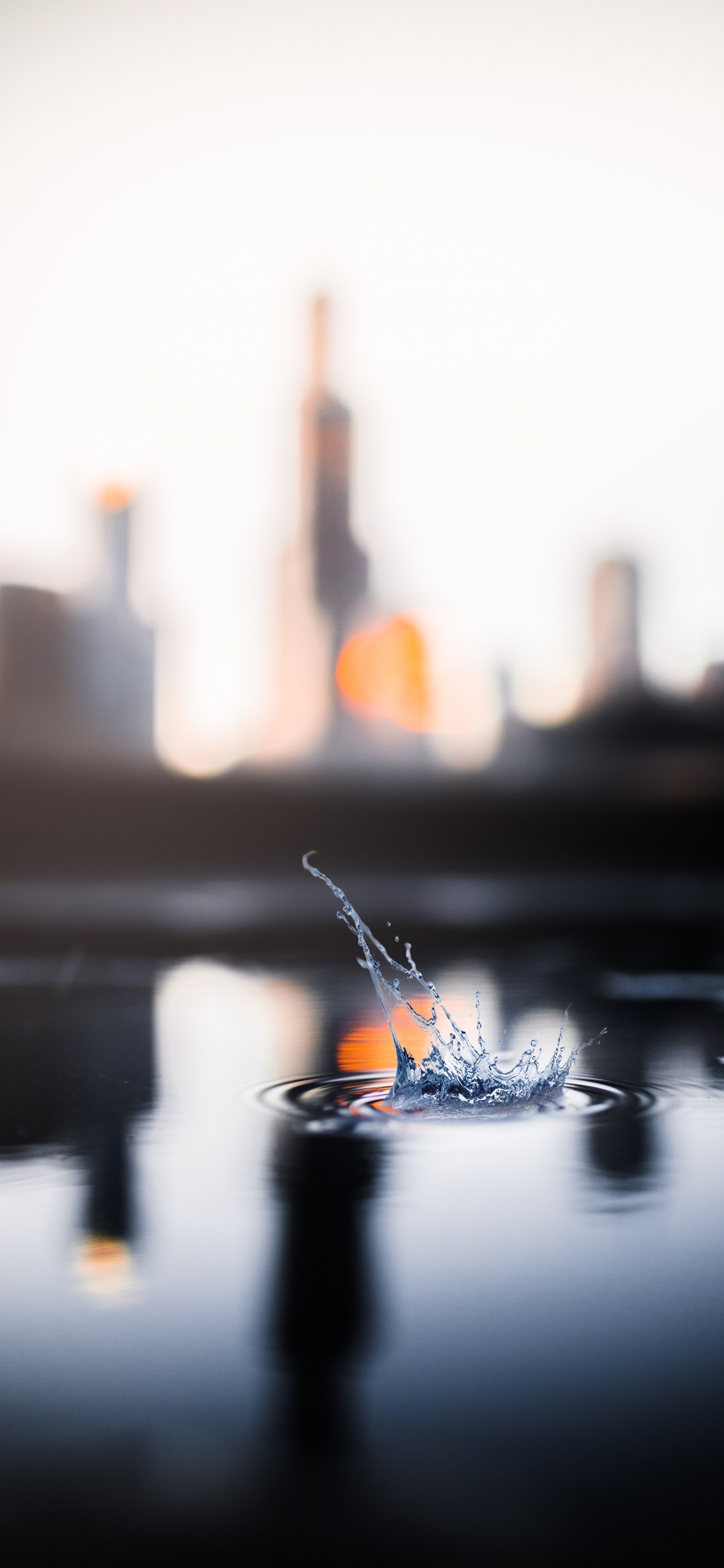 Glass, Orange, Water, Sky, City. Wallpaper in 1125x2436 Resolution